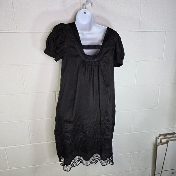 Vtg Y2k Voom By Joy Han Black Silk Eyelet Dress New Deadstock - Picture 6 of 10